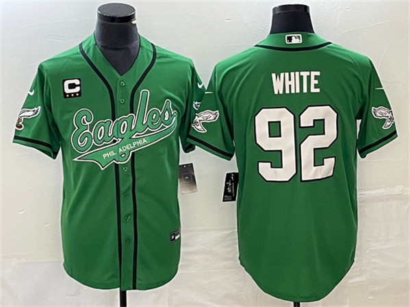 Men's Philadelphia Eagles #92 Reggie White Green With C Patch Cool Base Stitched Baseball Jersey